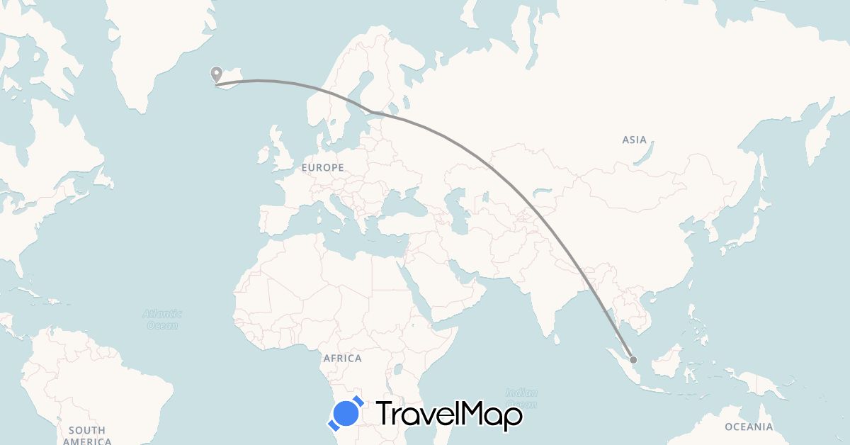 TravelMap itinerary: driving, plane in Finland, Iceland, Singapore (Asia, Europe)